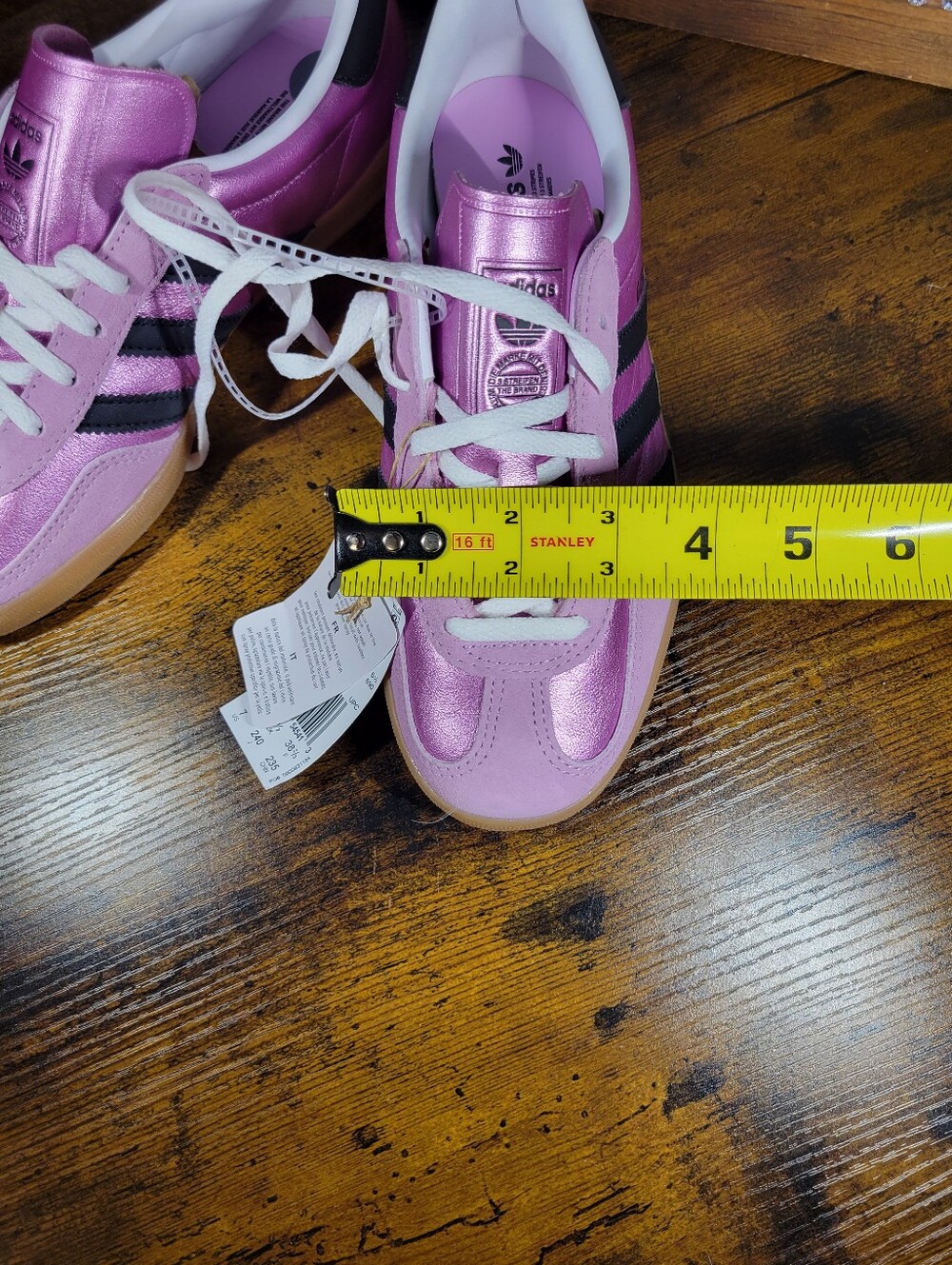 Adidas Gazelle Metallic Pink Sneakers with Black Stripes - Picture 10 of 14